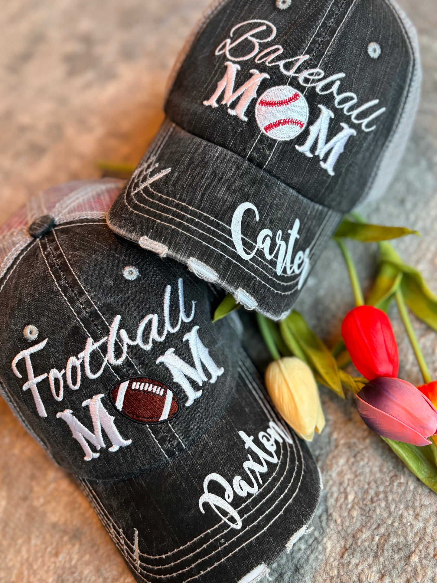 Personalized hats Embroidered unisex caps Sports mom Barn Biker Boat Lake