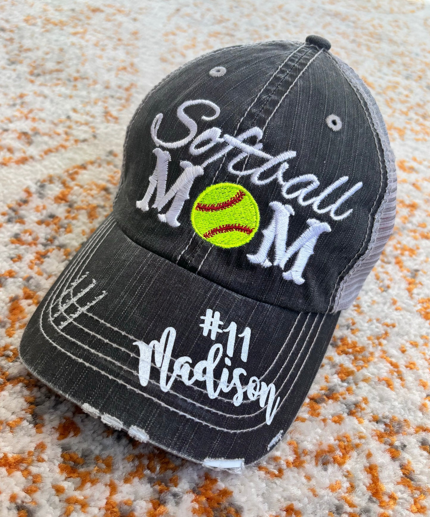 Personalized sports mom hats Baseball mom Softball mom Embroidered distressed trucker caps
