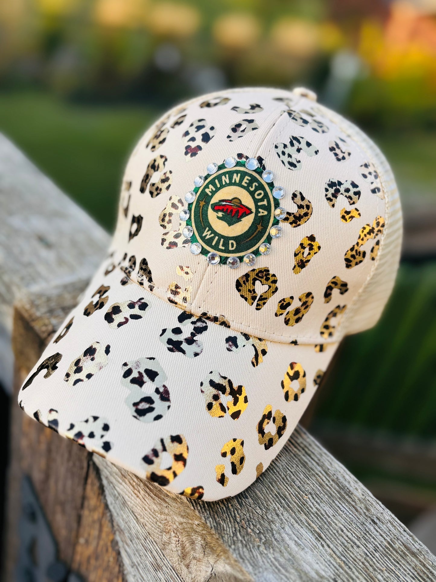 Minnesota Vikings hat Leopard bling football womens adjustable high pony elastic trucker cap Purple Gold SKOL Super Bowl Mn Wild hockey Green Bay Packers Gnomes