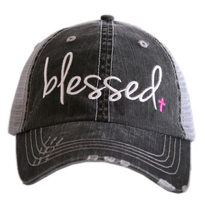 Blessed Hats Simply Blessed Pink or teal cross Gray distressed trucker cap with adjustable velkro Blessed hot mess - Stacy's Pink Martini Boutique