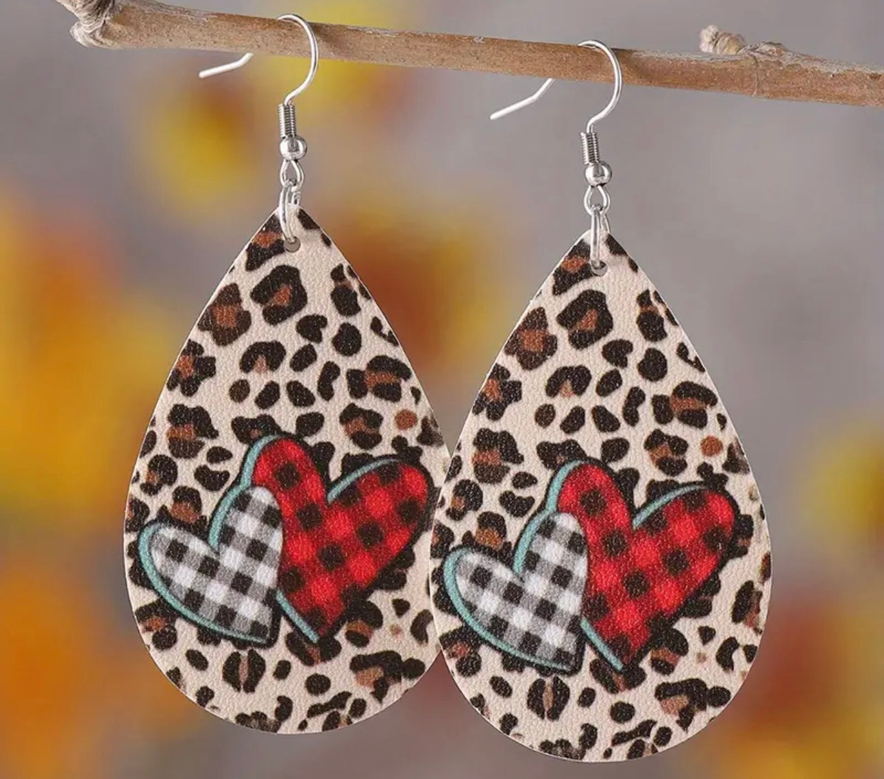 Valentine heart earrings Leopard print Red