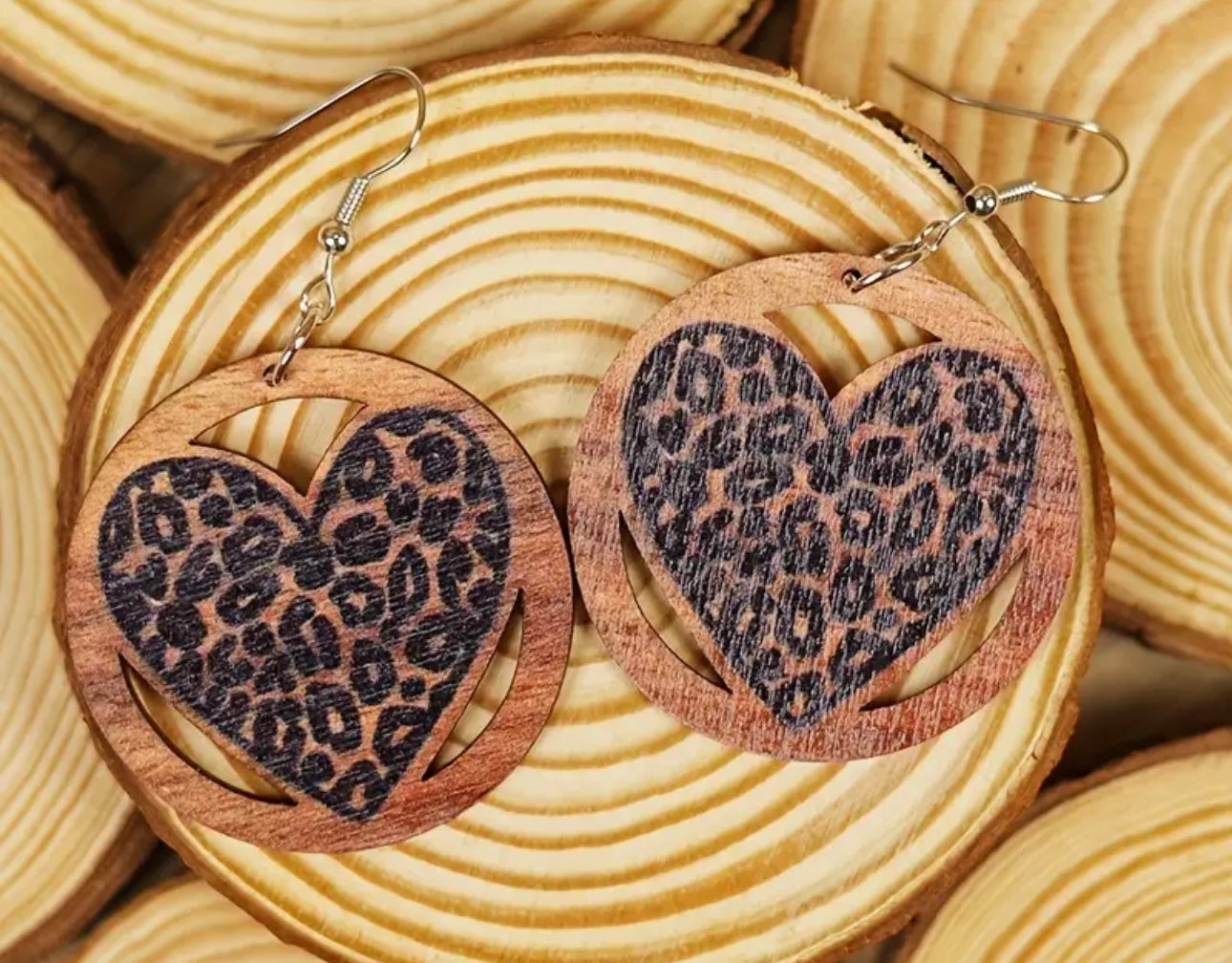 Valentine heart earrings Leopard print Red