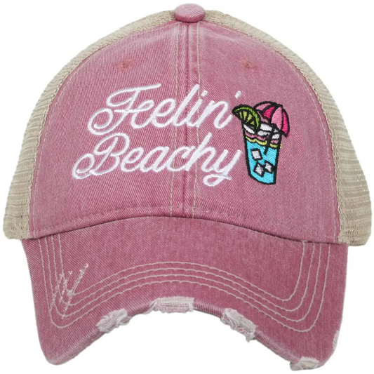 Feelin beachy unisex trucker caps Embroidered mesh back adjustable Personalized available Vacation Girls weekend Beach