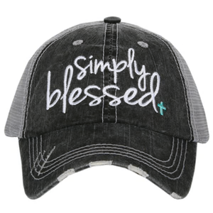 Blessed Hats Simply Blessed Pink or teal cross Gray distressed trucker cap with adjustable velkro Blessed hot mess - Stacy's Pink Martini Boutique