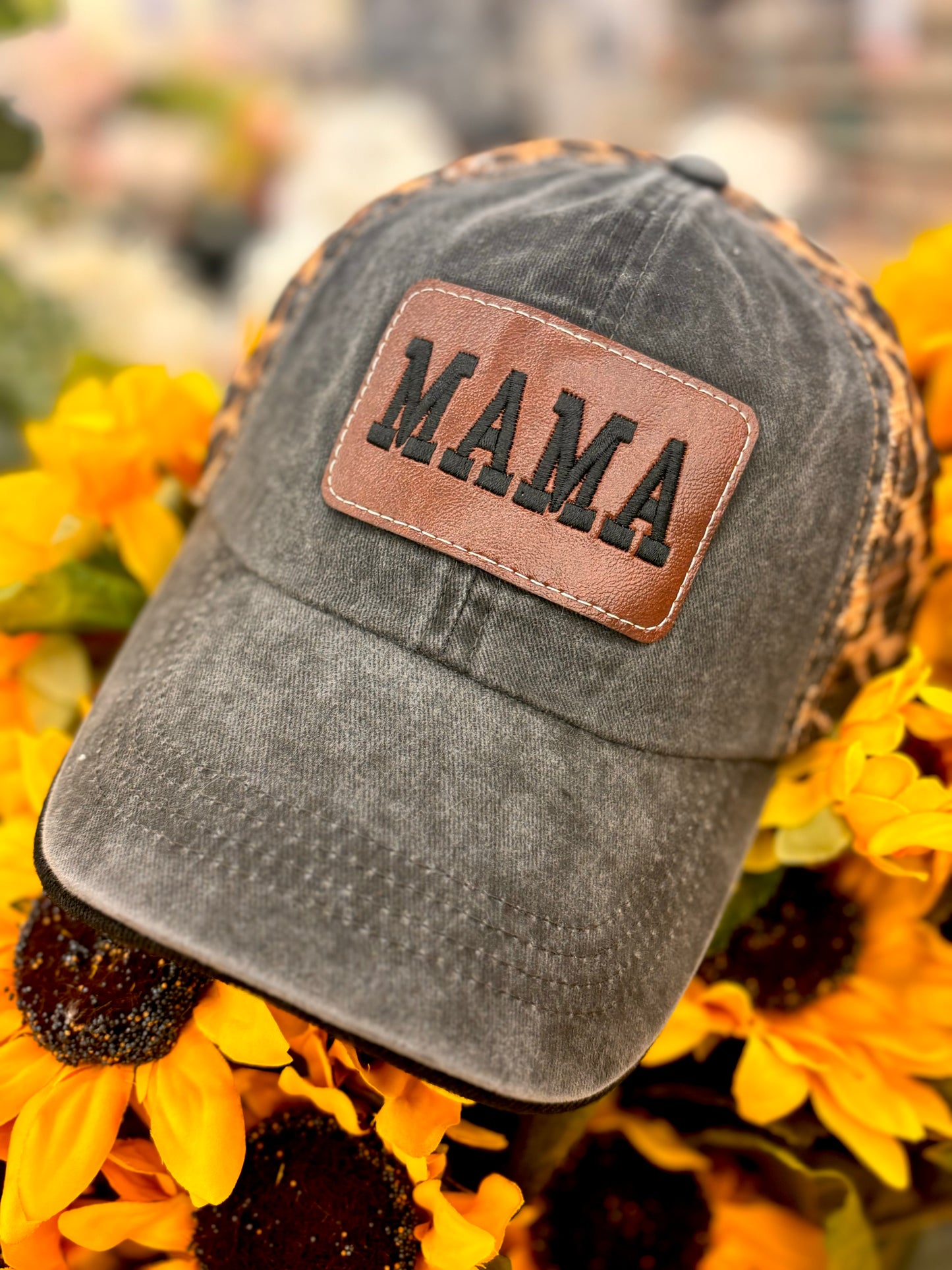 Mama hat Leopard mesh back Trucker cap Leather label Mom accessories and gifts