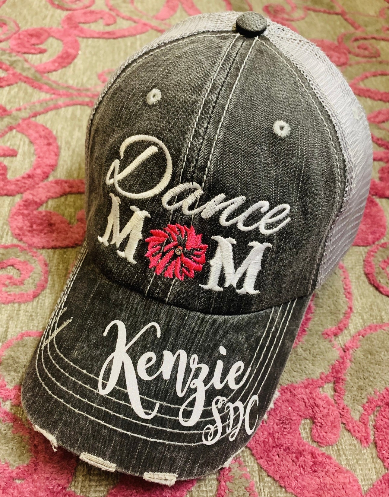 Dance hats and jewelry | Dance mom | Personalize | Embroidered distressed trucker caps - Stacy's Pink Martini Boutique