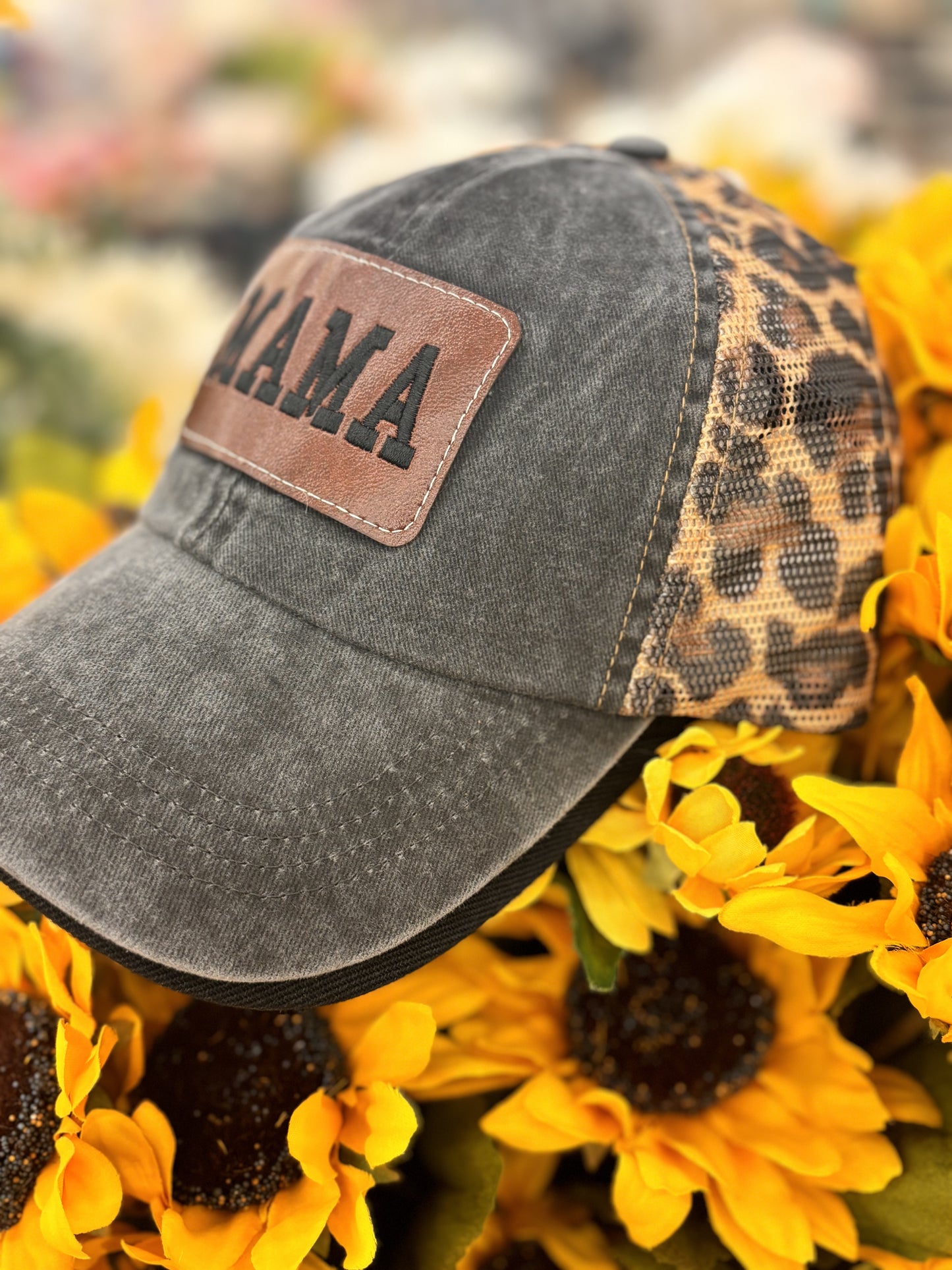 Mama hat Leopard mesh back Trucker cap Leather label Mom accessories and gifts