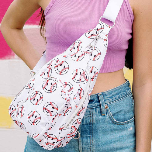 Baseball bags Smiley happy face baseball sling belt bags 2 styles Sports mom mama Purses handbags unisex womens girls mens Fanny pack
