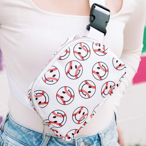 Baseball bags Smiley happy face baseball sling belt bags 2 styles Sports mom mama Purses handbags unisex womens girls mens Fanny pack