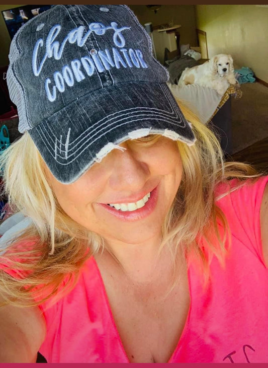 Chaos coordinator Hats Embroidered distressed gray trucker caps Unisex - Stacy's Pink Martini Boutique