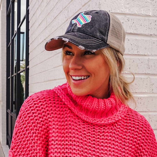 Texas southern hats Embroidered distressed trucker caps - Stacy's Pink Martini Boutique