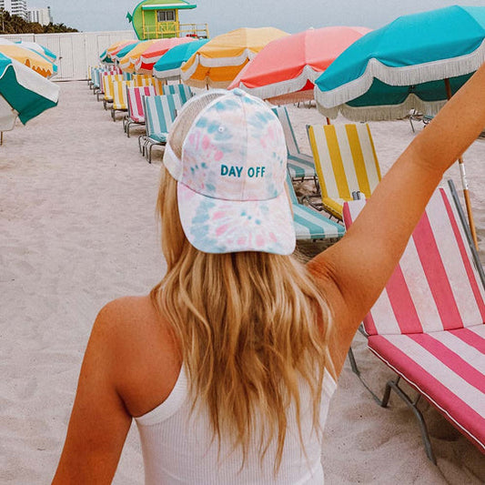 Day off hat Embroidered tie dye pastels trucker cap