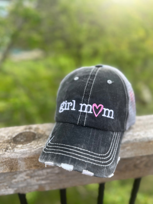 Mom hats Boy mom Girl mom Embroidered distressed womens trucker caps Personalizable