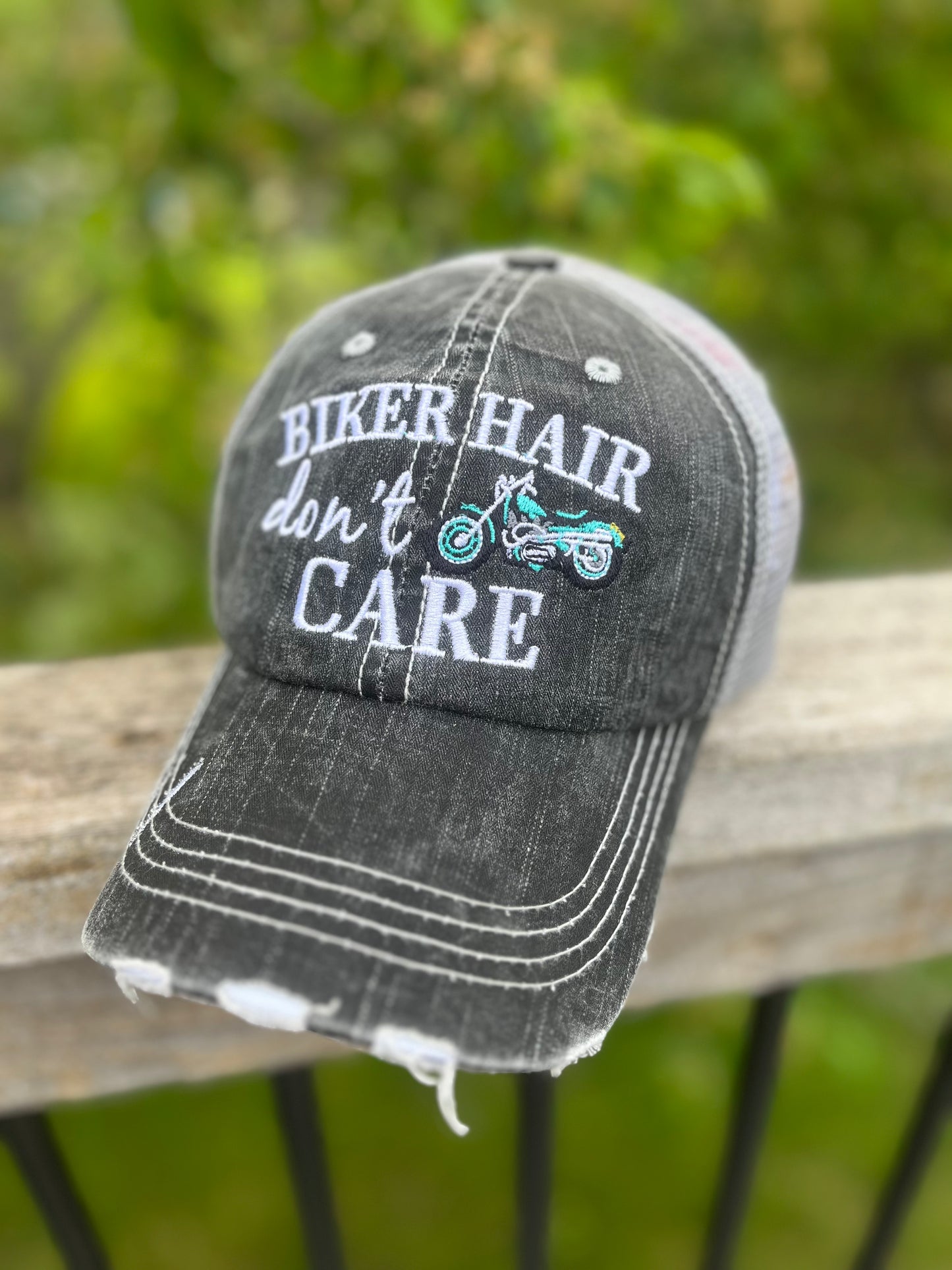 Motorcycle hats Biker hair dont care Embroidered trucker caps - Stacy's Pink Martini Boutique
