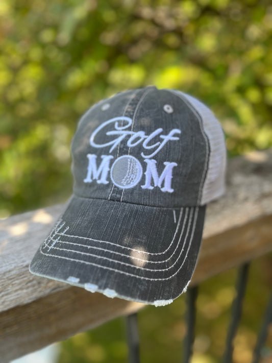 Golf hats Golf mom Golf hair dont care Embroidered personalized distressed trucker caps CUSTOMIZE name numbers BLING - Stacy's Pink Martini Boutique