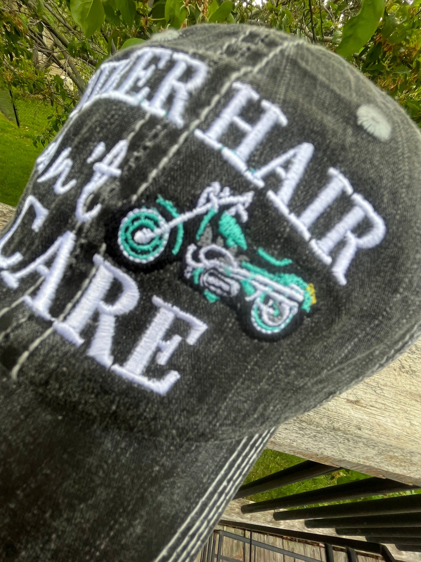 Motorcycle hats Biker hair dont care Embroidered trucker caps - Stacy's Pink Martini Boutique
