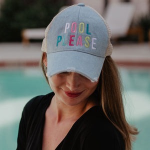 Pool please hats Embroidered trucker caps Assorted colors and styles