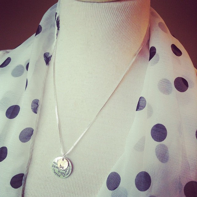 Necklace { Be Kind, Wise, Compassionate, Free, True, Brave, Strong, Happy, Thankful } Silver and bronze. - Stacy's Pink Martini Boutique
