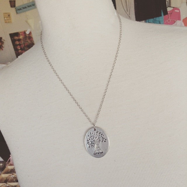 Necklace {Serenity Prayer} God grant me the serenity to accept the things I cannot change and the courage to change the things I can and wisdom to know the difference} Tree of life.Silver - Stacy's Pink Martini Boutique