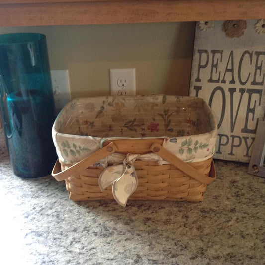 Longaberger Basket {Medium market basket with botanical fields liner and protector} - Stacy's Pink Martini Boutique