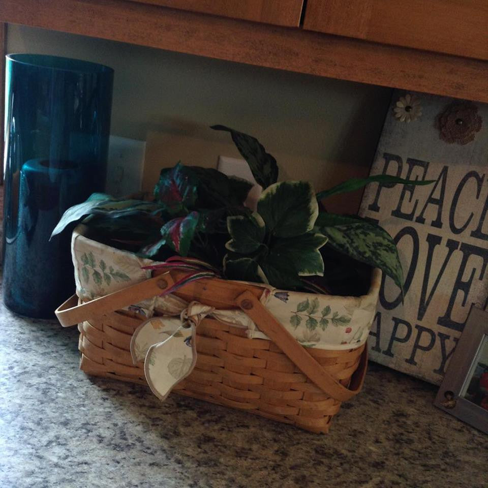 Longaberger Basket {Medium market basket with botanical fields liner and protector} - Stacy's Pink Martini Boutique
