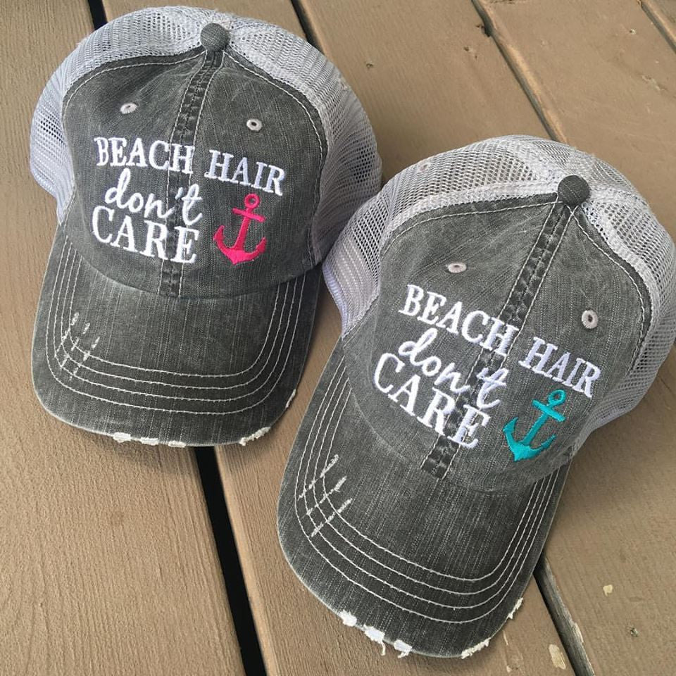 Hats and tanks { BEACH } Beach hair dont care, feelin beachy, beach please, hola beaches, beach bum, beachaholic. Embroidered trucker caps. - Stacy's Pink Martini Boutique