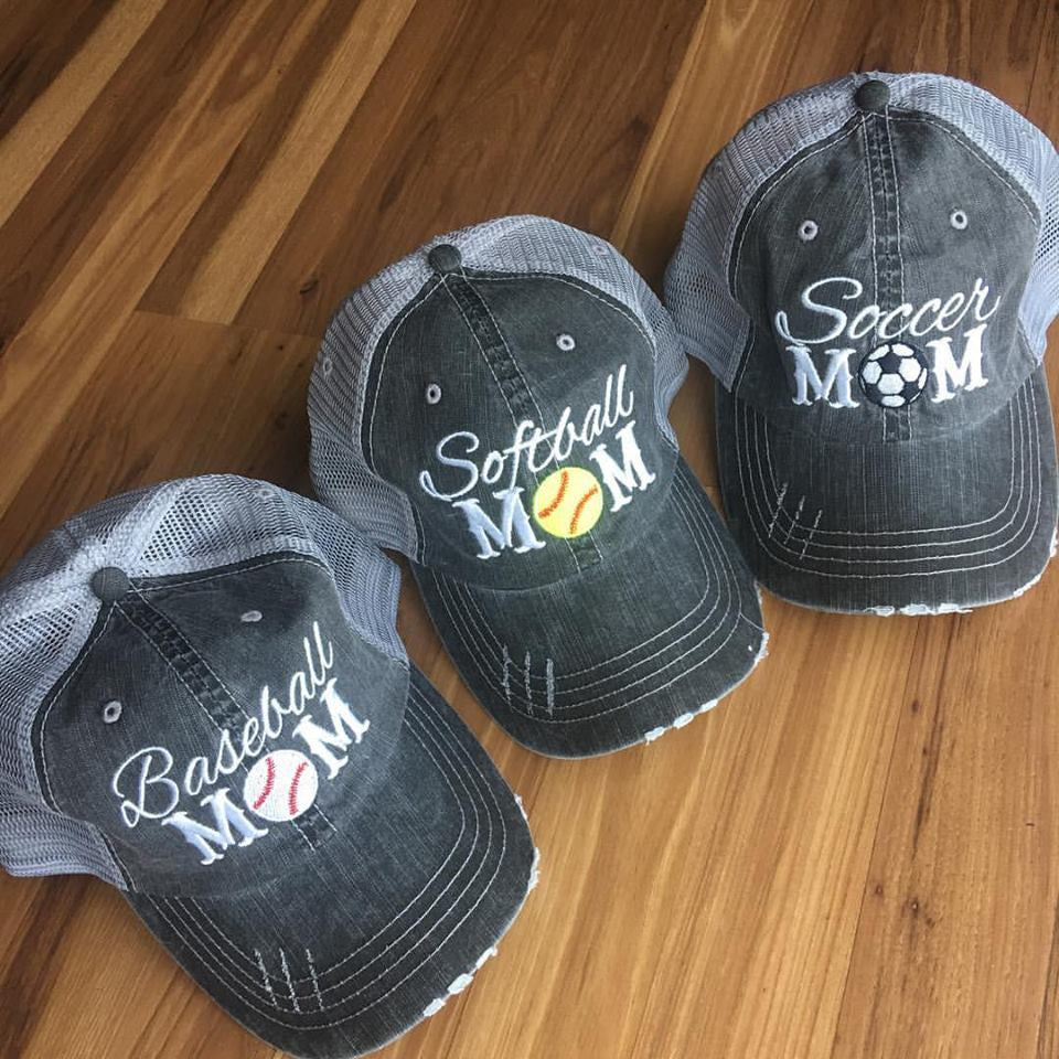 Sports mom hats Embroidered womens trucker caps - Stacy's Pink Martini Boutique