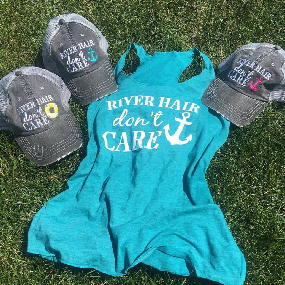 Hats OR Tanks { RIVER hair don't care } Hats with pink or blue anchor. Tanks in coral, black, blue and teal. Clearance! 4 river pink anchor! $12.1 teal floatie. $12. - Stacy's Pink Martini Boutique