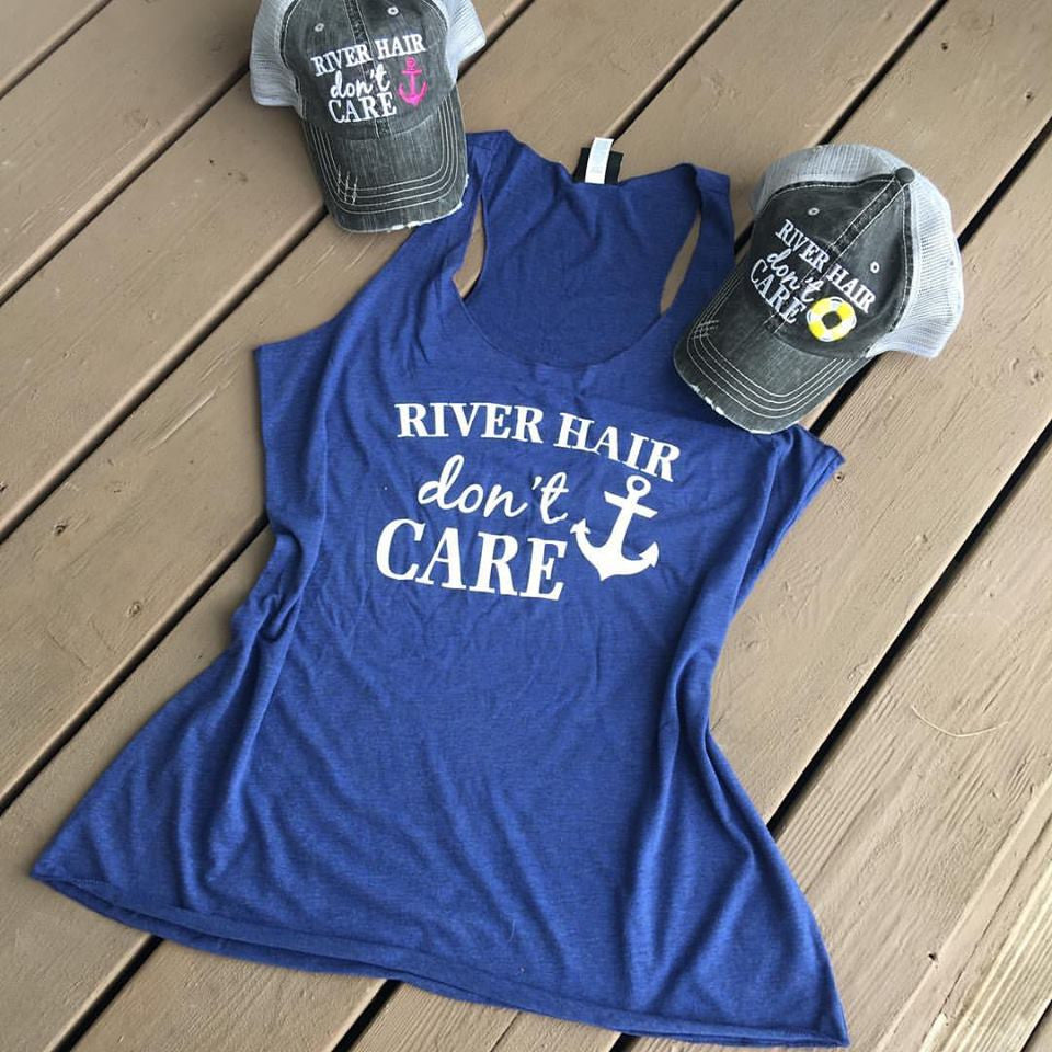Hats OR Tanks { RIVER hair don't care } Hats with pink or blue anchor. Tanks in coral, black, blue and teal. Clearance! 4 river pink anchor! $12.1 teal floatie. $12. - Stacy's Pink Martini Boutique