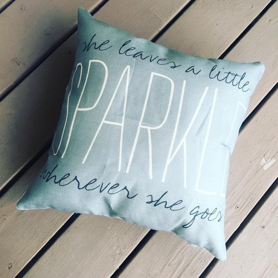 She leaves a little sparkle wherever she goes | Pillow/Pillowcase | Gray | 17 x 17 - Stacy's Pink Martini Boutique