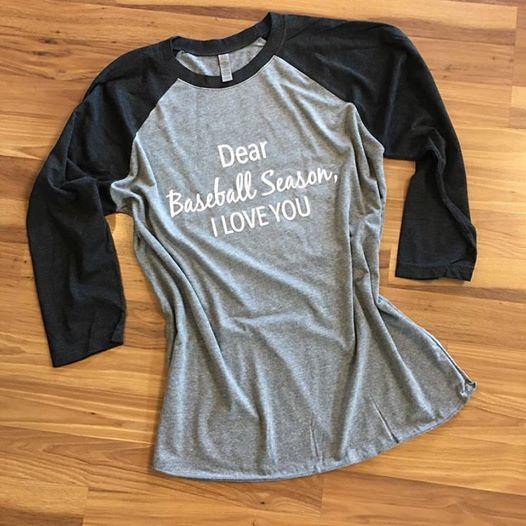 Dear baseball season, I love you | Raglan T-shirts | Red or black | Unisex | Baseball mom, lover, coach, fan, gift. - Stacy's Pink Martini Boutique