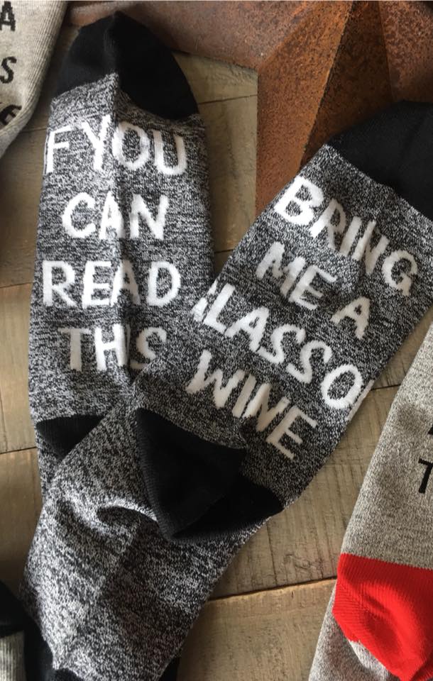 Socks! Wi-ne , be-er, coffee, chocolate, kisses, bacon! If you can read this bring me.... - Stacy's Pink Martini Boutique