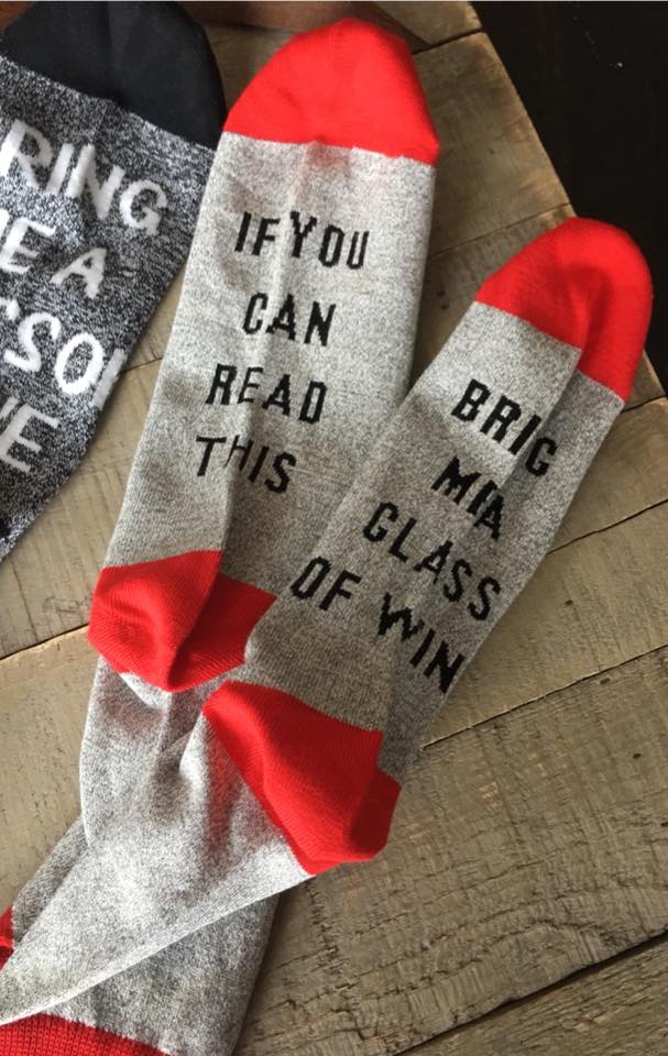 Socks! Wi-ne , be-er, coffee, chocolate, kisses, bacon! If you can read this bring me.... - Stacy's Pink Martini Boutique