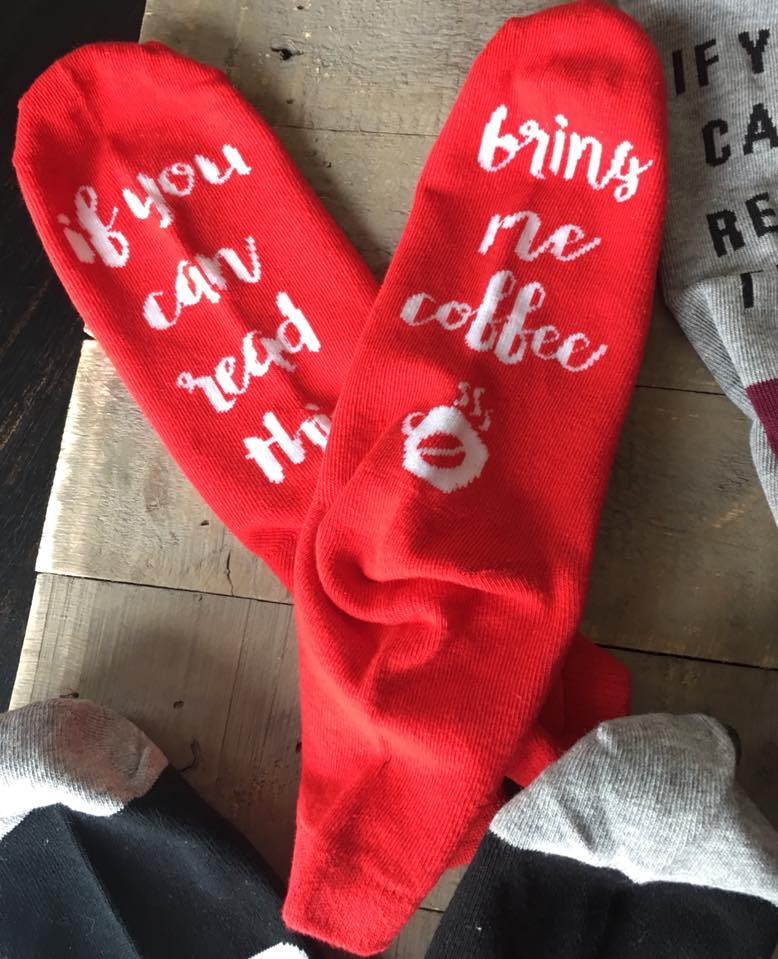 Socks! Wi-ne , be-er, coffee, chocolate, kisses, bacon! If you can read this bring me.... - Stacy's Pink Martini Boutique