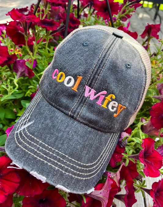 Cool wifey hat Embroidered gray trucker cap