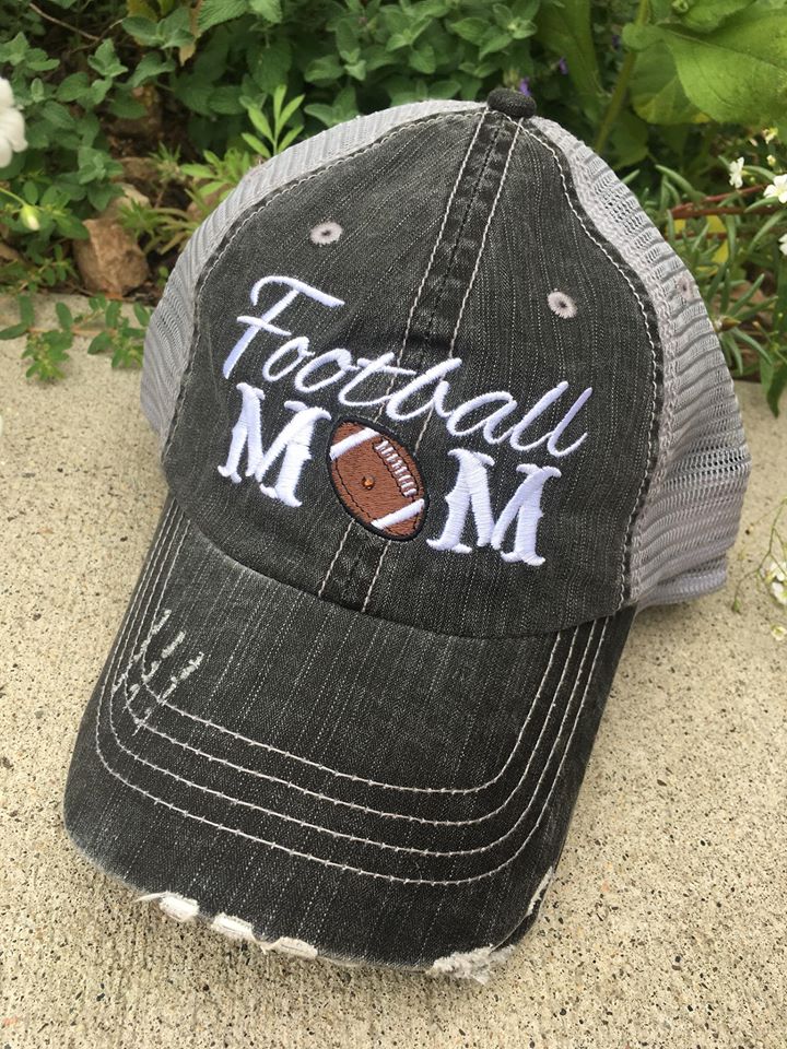 Personalized football hats! FOOTBALL Mom hats Embroidered trucker caps Assorted styles - Stacy's Pink Martini Boutique