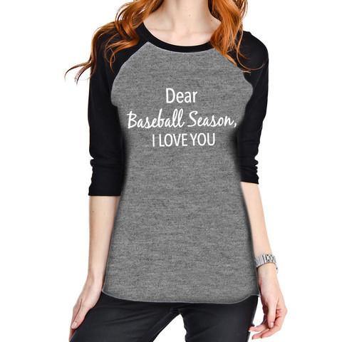 Dear baseball season, I love you | Raglan T-shirts | Red or black | Unisex | Baseball mom, lover, coach, fan, gift. - Stacy's Pink Martini Boutique