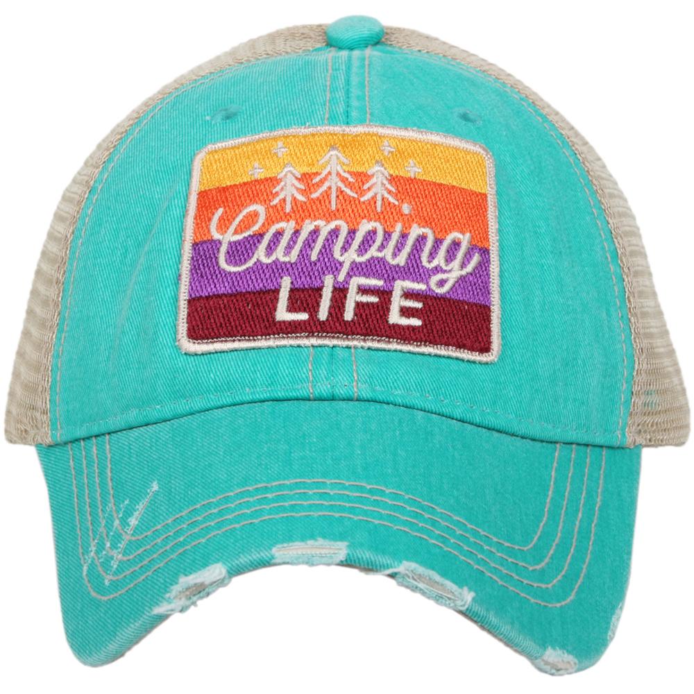 Camp hats! Hats { Camping life } 4 colors. Embroidered distressed trucker caps. - Stacy's Pink Martini Boutique