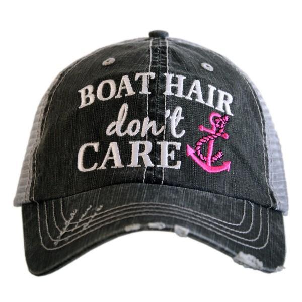 Boating hats Boat hair don’t care hats 4 colors Embroidered distressed trucker caps Anchor - Stacy's Pink Martini Boutique