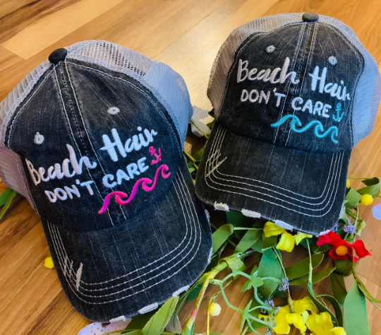 Hats { Lake hair don't care } { Happy Camper } { River hair don't care } { Beach hair don't care } { Tailgate hair don't care } - Stacy's Pink Martini Boutique