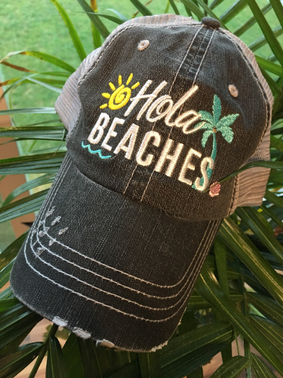 Hats and tanks { BEACH } Beach hair dont care, feelin beachy, beach please, hola beaches, beach bum, beachaholic. Embroidered trucker caps. - Stacy's Pink Martini Boutique