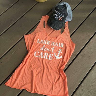Lake hats! Lake hair dont care | Gray trucker cap-teal, pink, purple anchor | Unisex-Womens-Men-Kids - Stacy's Pink Martini Boutique