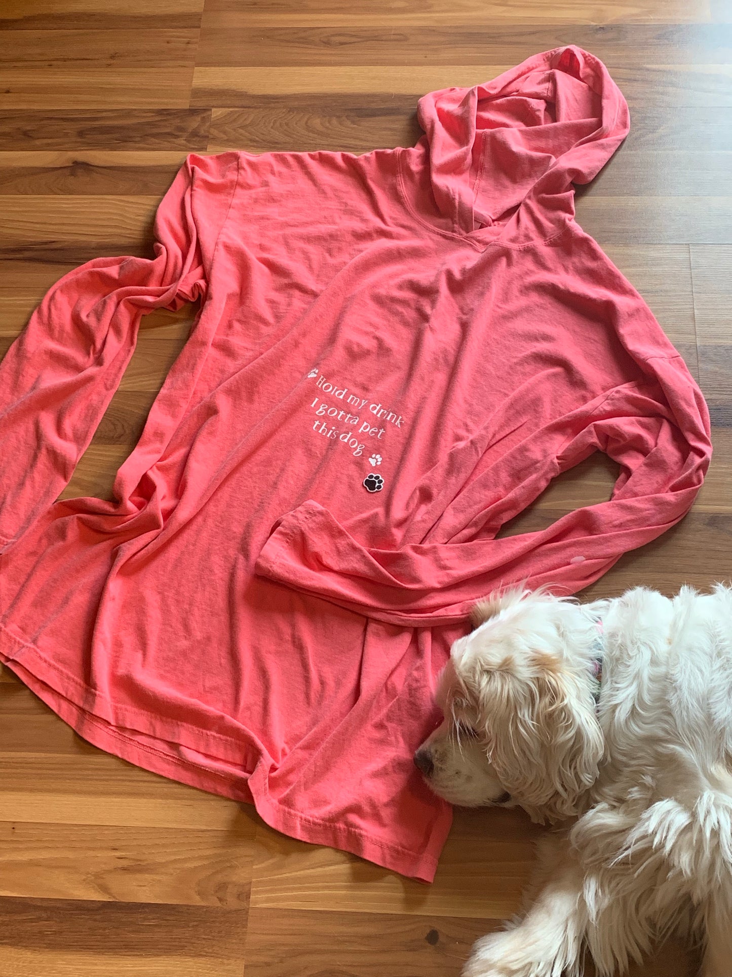 Hats and shirts { Hold my drink I gotta pet this dog } Customize by choosing hat options & clothing options. - Stacy's Pink Martini Boutique