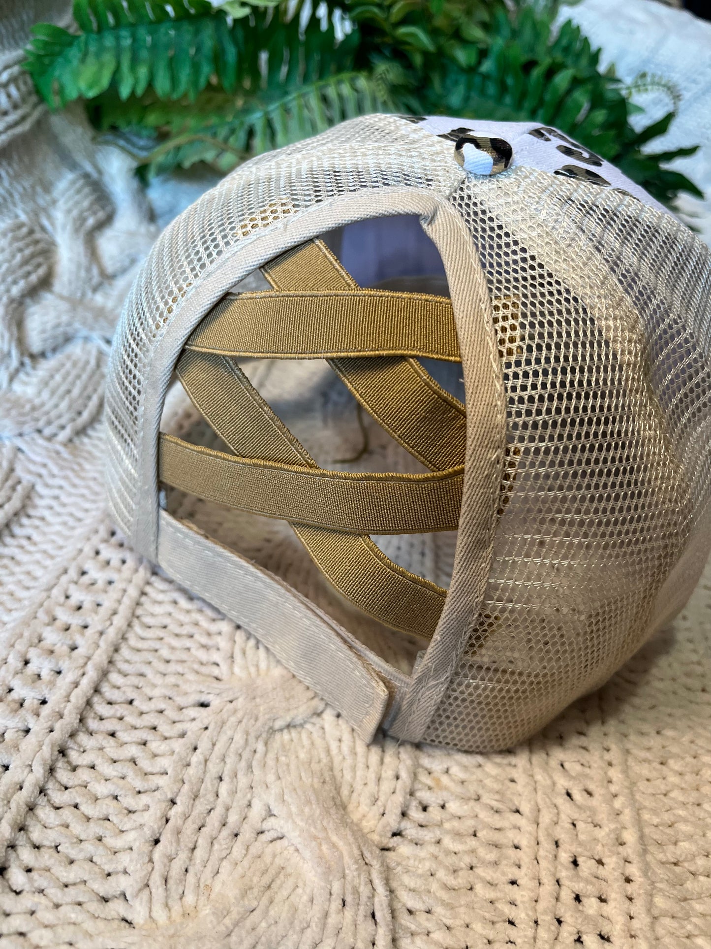 Blank metallic leopard animal print hats Cris cross elastic back with adjustable velkro Creamy white Ships TODAY!