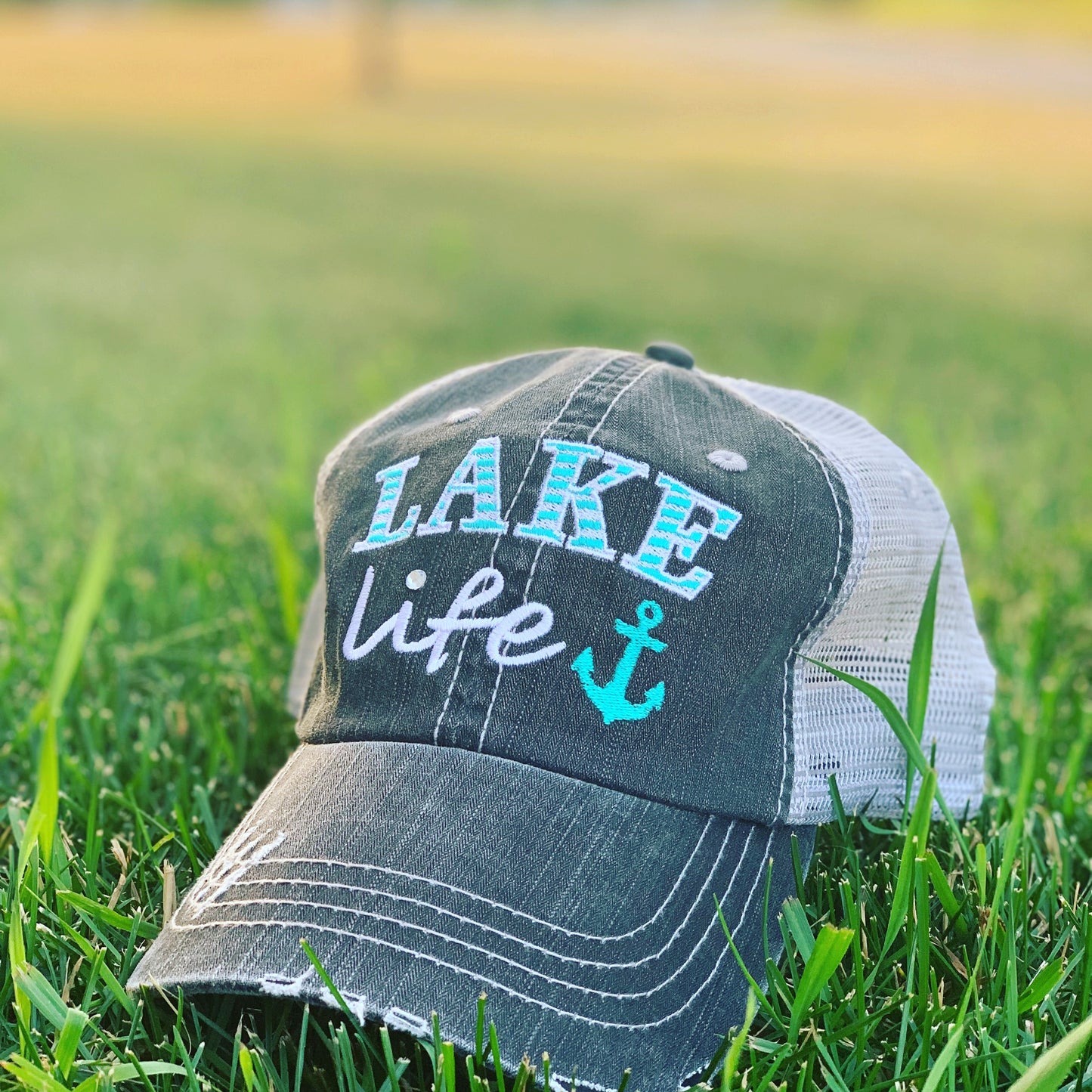 Lake hats! Kids-Adults•Lake hair dont care•Embroidered trucker caps•Lake life-Anchors - Stacy's Pink Martini Boutique
