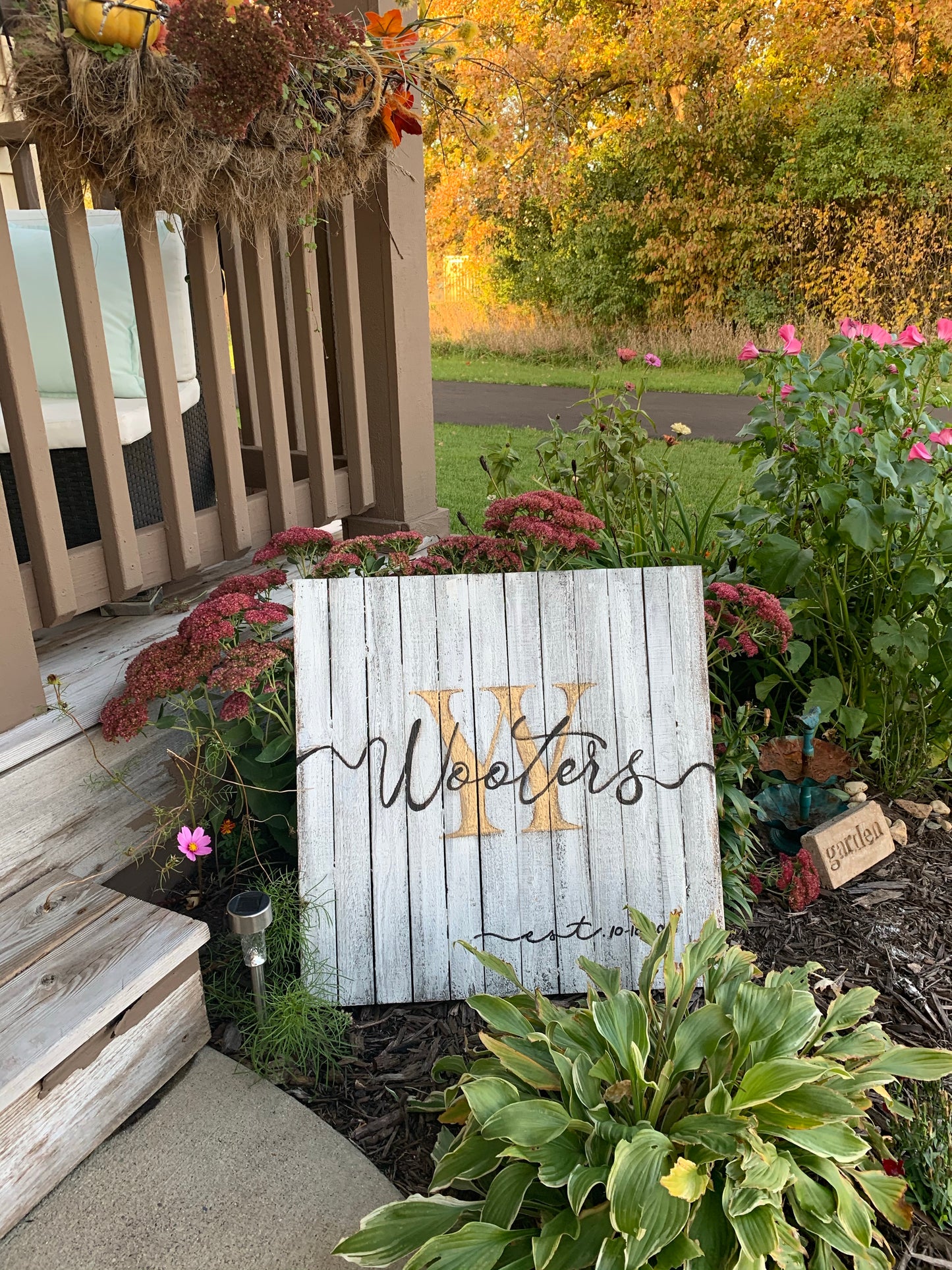 Wood sign { Last name } 24 x 24 • Hand-painted • You choose background color and letter colors • All hand blended and not vinyl • 2 hooks on back • Wood is framed so is boxed in the back. - Stacy's Pink Martini Boutique