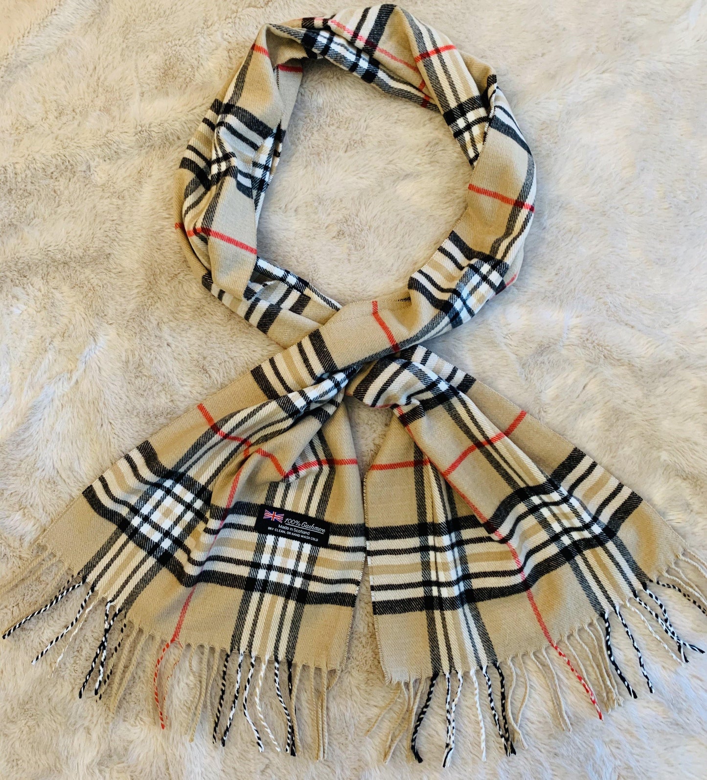 Scarf Camel vintage check designer inspired plaid Brown Red White Black Unisex - Stacy's Pink Martini Boutique