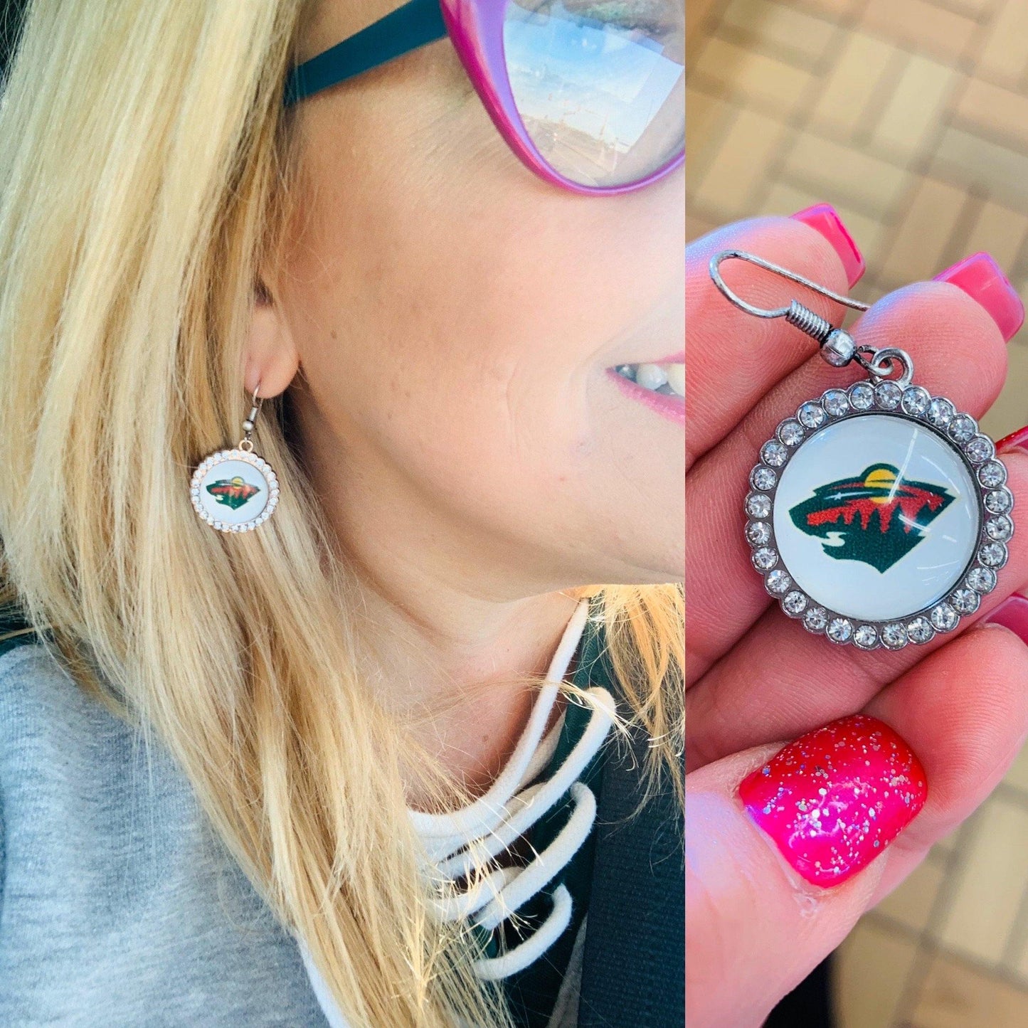Earrings. Necklace Bracelet Keychain { Minnesota Wild } Hockey. Any team. - Stacy's Pink Martini Boutique
