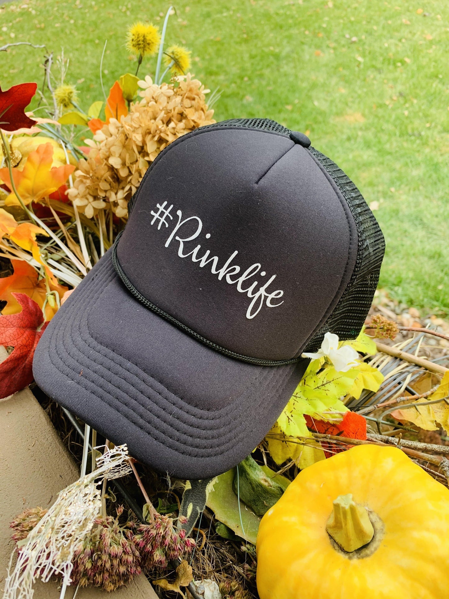 Hats { #RinkLife } Black. Trucker. Adjustable snapback. Unisex. Hockey. - Stacy's Pink Martini Boutique