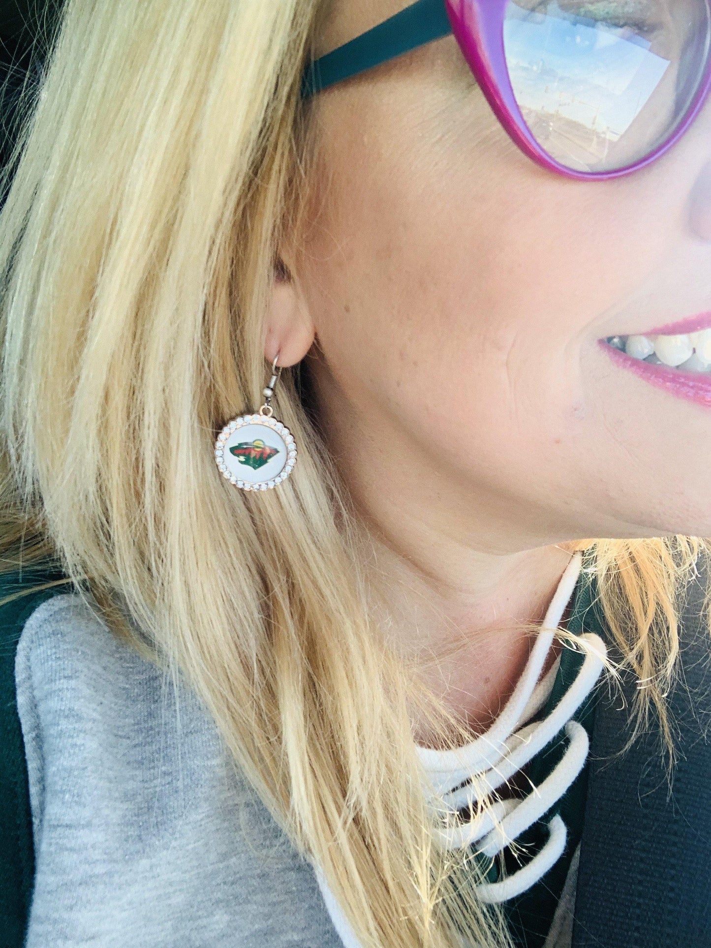 Earrings. Necklace Bracelet Keychain { Minnesota Wild } Hockey. Any team. - Stacy's Pink Martini Boutique